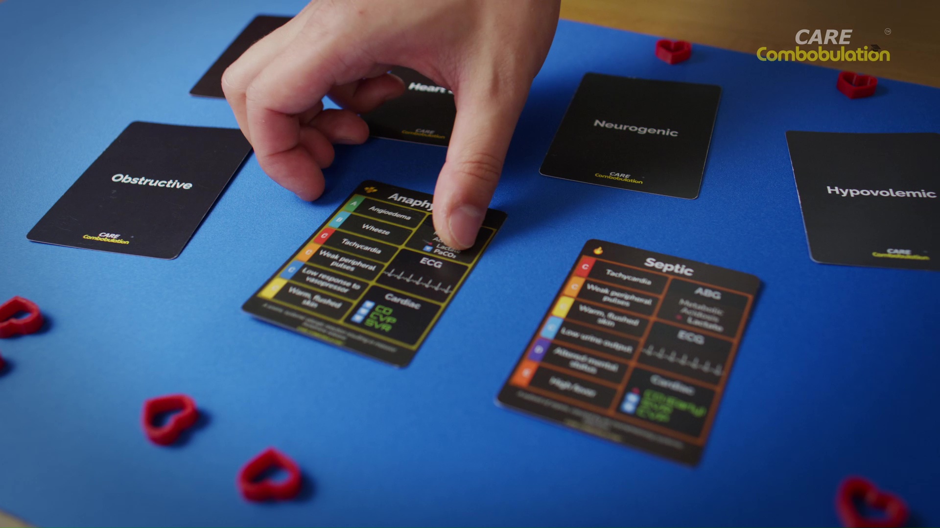 A player turning over an anaphylactic shock card during Shock Who